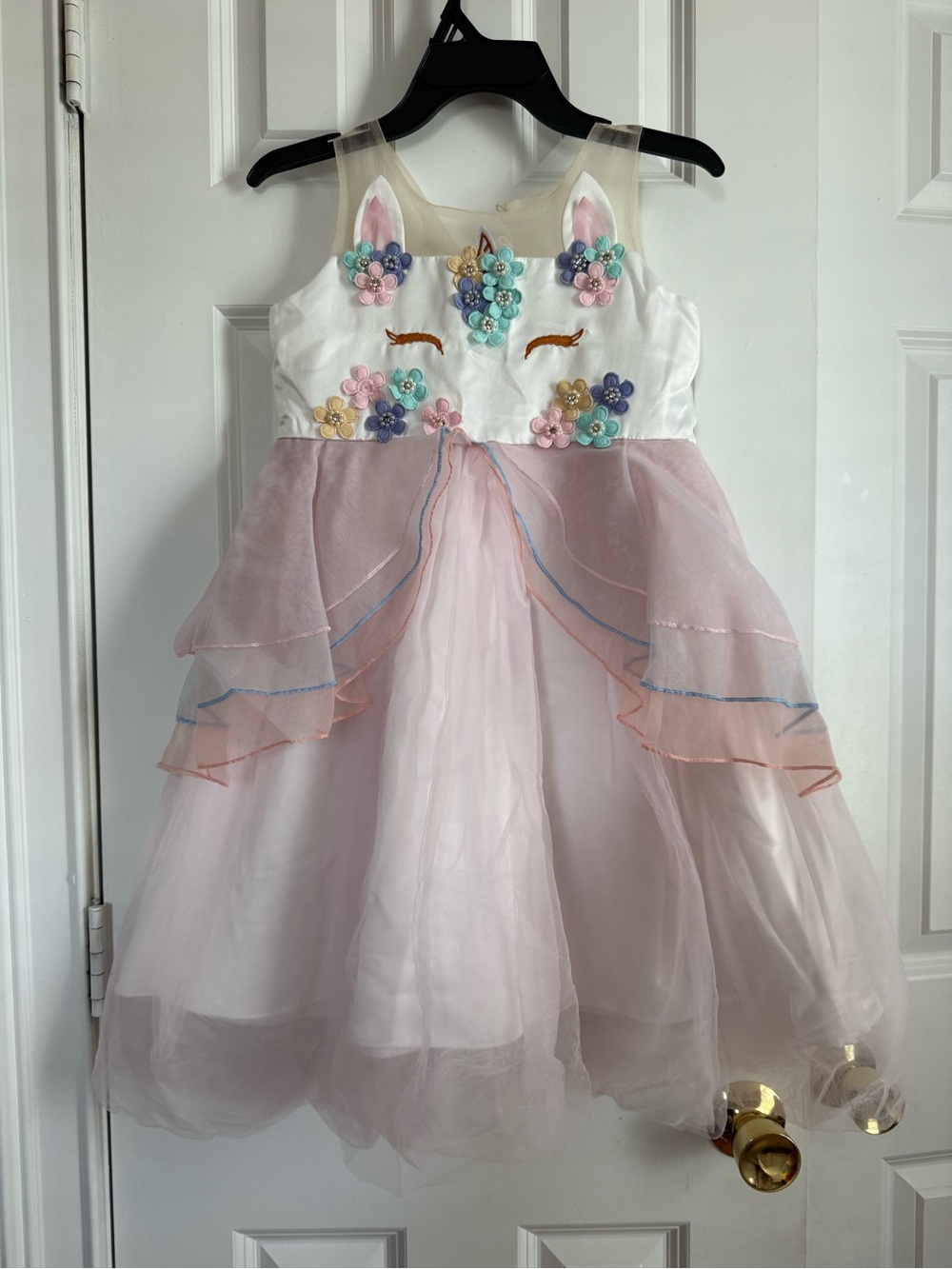 Girls Pastel Pink Unicorn Appliqué Tulle Party Dress Size 6/7 girls